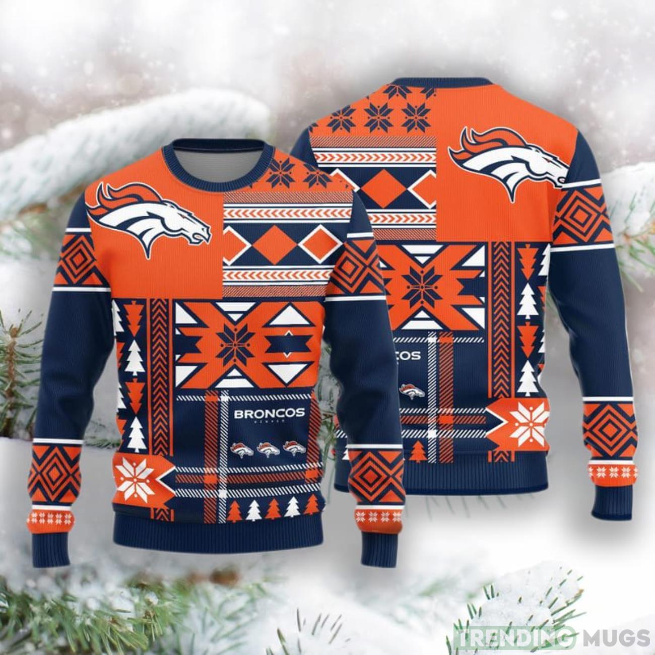 Denver Broncos Christmas Snowflakes Pattern New Style Knitted Sweater Product Photo 1 Denver Broncos Christmas Snowflakes Pattern New Style Knitted Sweater Product Photo 1