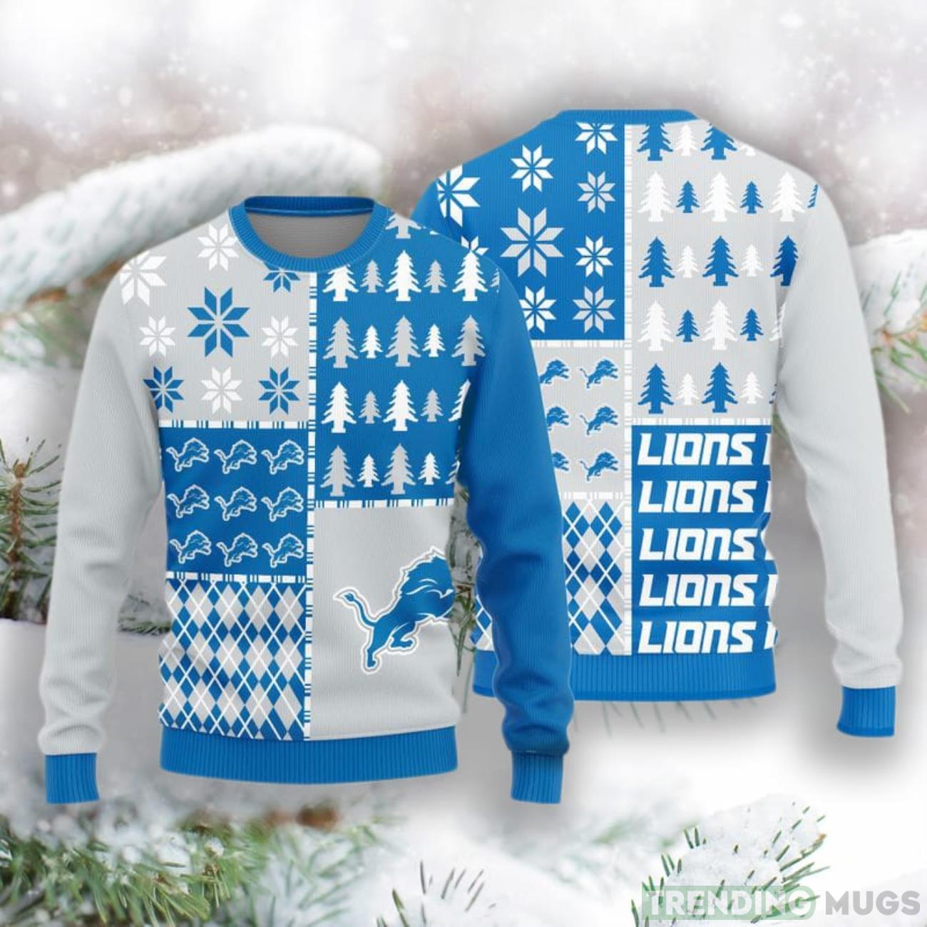 Detroit Lions Christmas Pine Trees Pattern New Style Knitted Sweater Product Photo 1