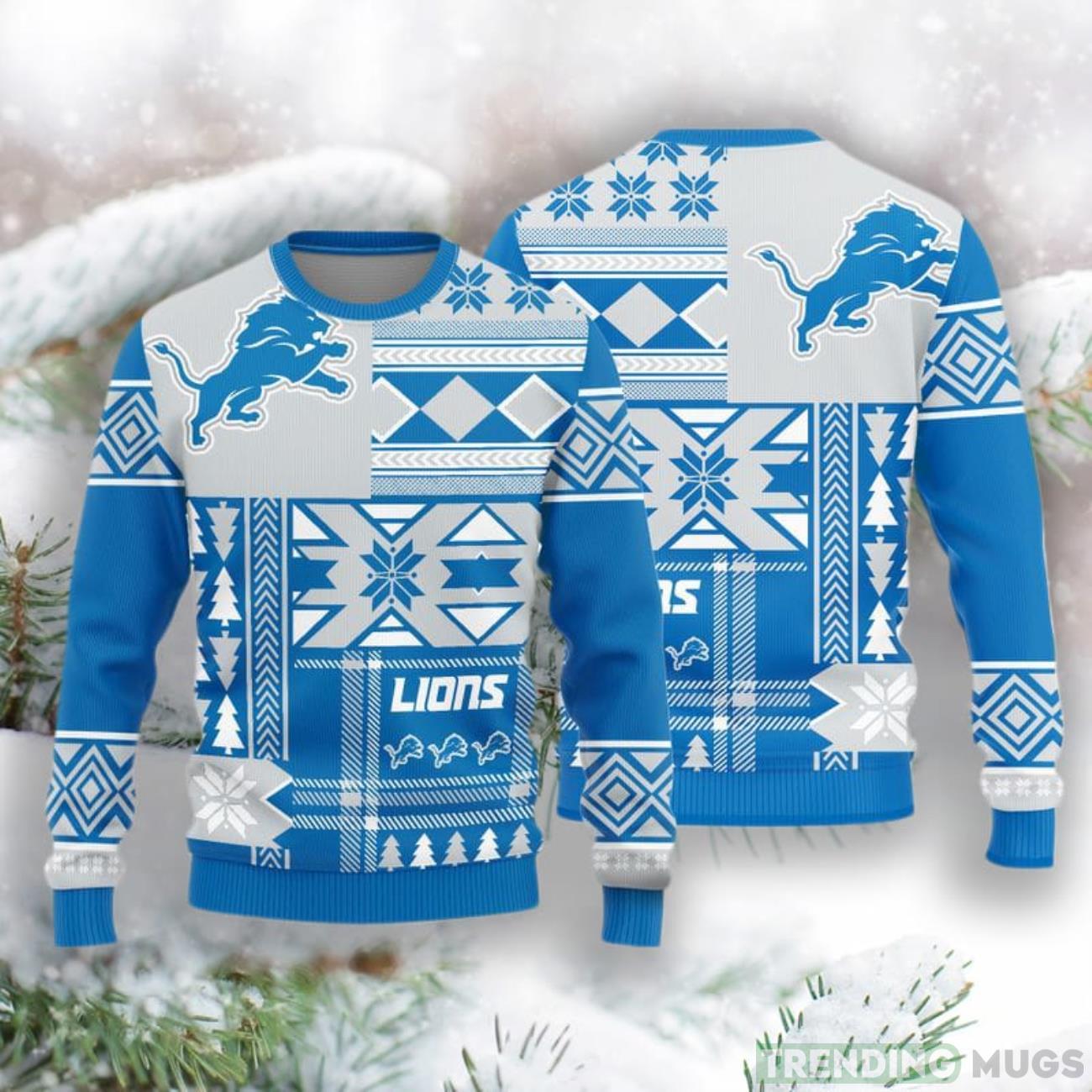 Detroit Lions Christmas Snowflakes Pattern New Style Knitted Sweater Product Photo 1