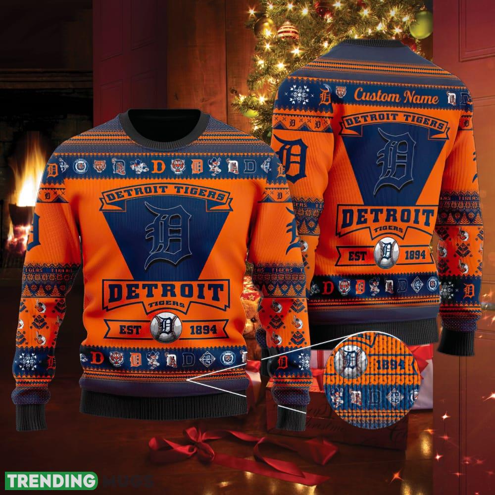 Detroit TigSan Francisco 49ers Football Team Logo Ugly Christmas 3D Sweater Craft Custom Name - Detroit TigSan Francisco 49ers Football Team Logo Ugly Christmas 3D Sweater Craft Custom Name