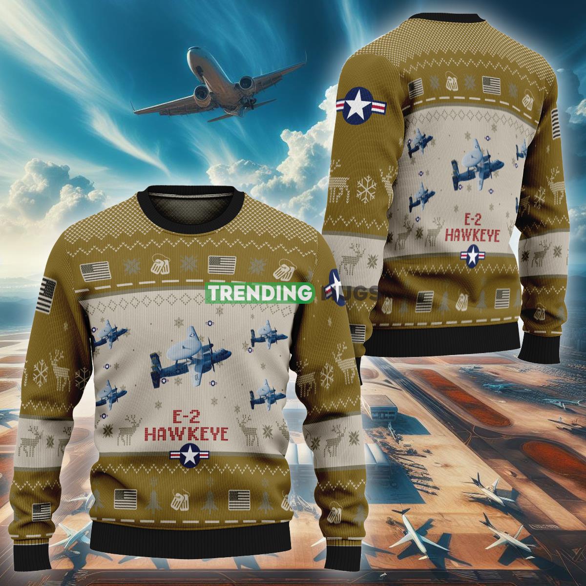 E-2 Hawkeye Aircraft E2 Ugly Christmas Sweater AOP Design Brown Air Force - E-2 Hawkeye Aircraft E2 Ugly Christmas Sweater AOP Design Brown Air Force E-2 Hawkeye Aircraft E2 Ugly Christmas Sweater AOP Design Brown Air Force - E-2 Hawkeye Aircraft E2 Ugly Christmas Sweater AOP Design Brown Air Force