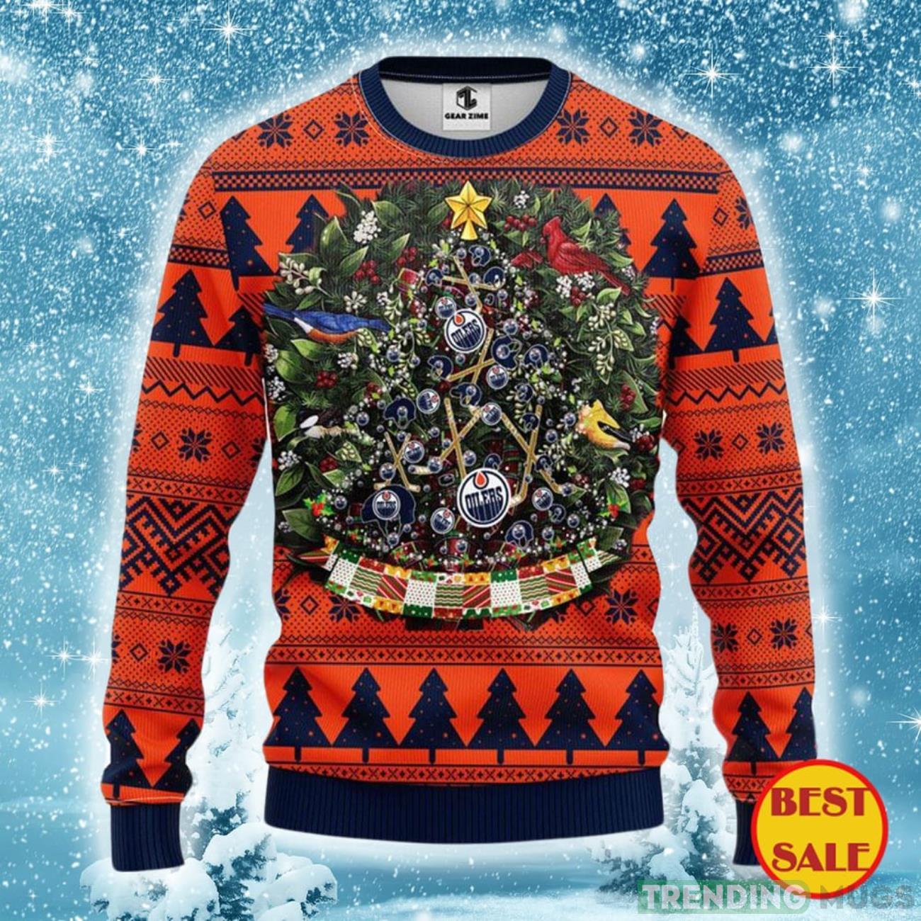  Edmonton Oilers Ugly Christmas Sweater Ball Pine Tree Christmas Product Photo 1