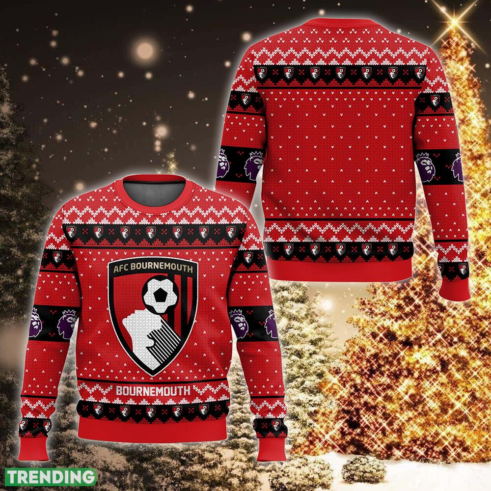 EPL AFC Bournemouth Design Xmas Knitted Sweater AOP For Men And Women - EPL AFC Bournemouth Christmas Sweater Photo 1 EPL AFC Bournemouth Design Xmas Knitted Sweater AOP For Men And Women - EPL AFC Bournemouth Christmas Sweater Photo 1