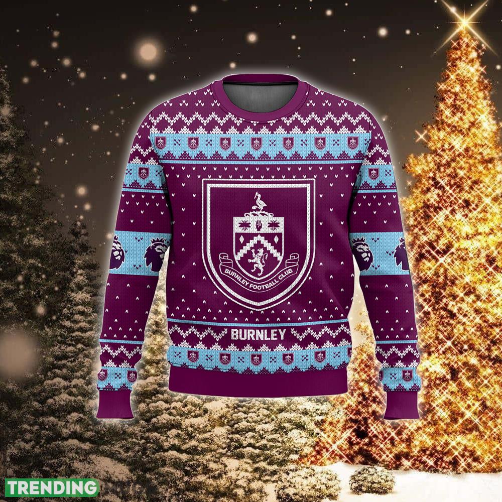 EPL Burnley Design Christmas Knitted Sweater For Fans 3D Sweater EPL Burnley Design Christmas Knitted Sweater For Fans 3D Sweater