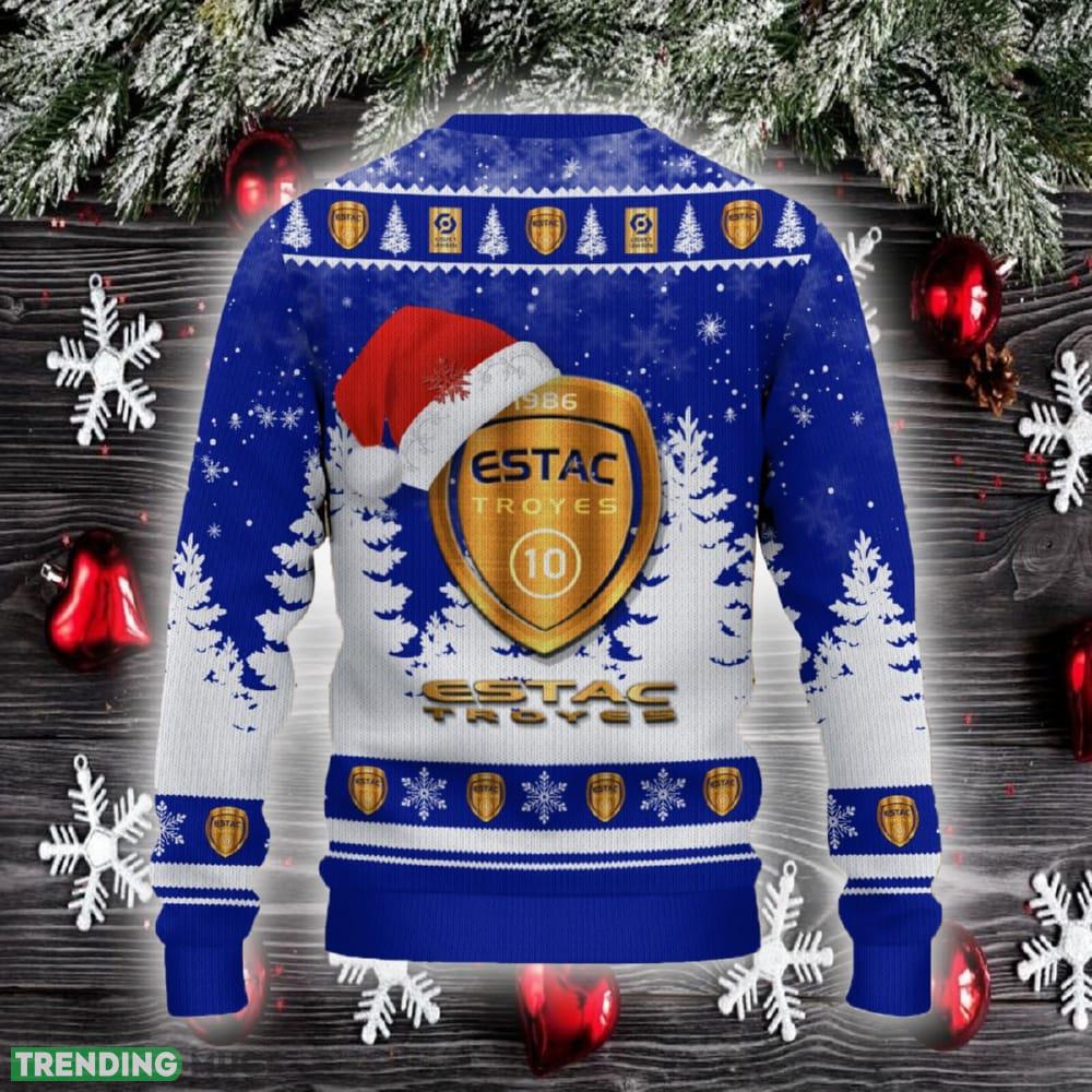 ESTAC Troyes Ugly Christmas Sweater Santa Hat Logo Trending Christmas Gift For Fans 3D Sweater ESTAC Troyes Ugly Christmas Sweater Santa Hat Logo Trending Christmas Gift For Fans 3D Sweater