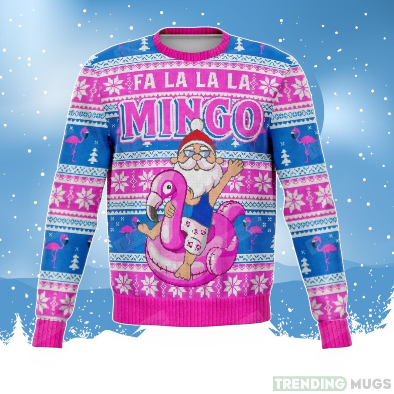 Falalala Mingo Flamingo Santa Ugly Christmas Sweater For Men & Women Product Photo 1