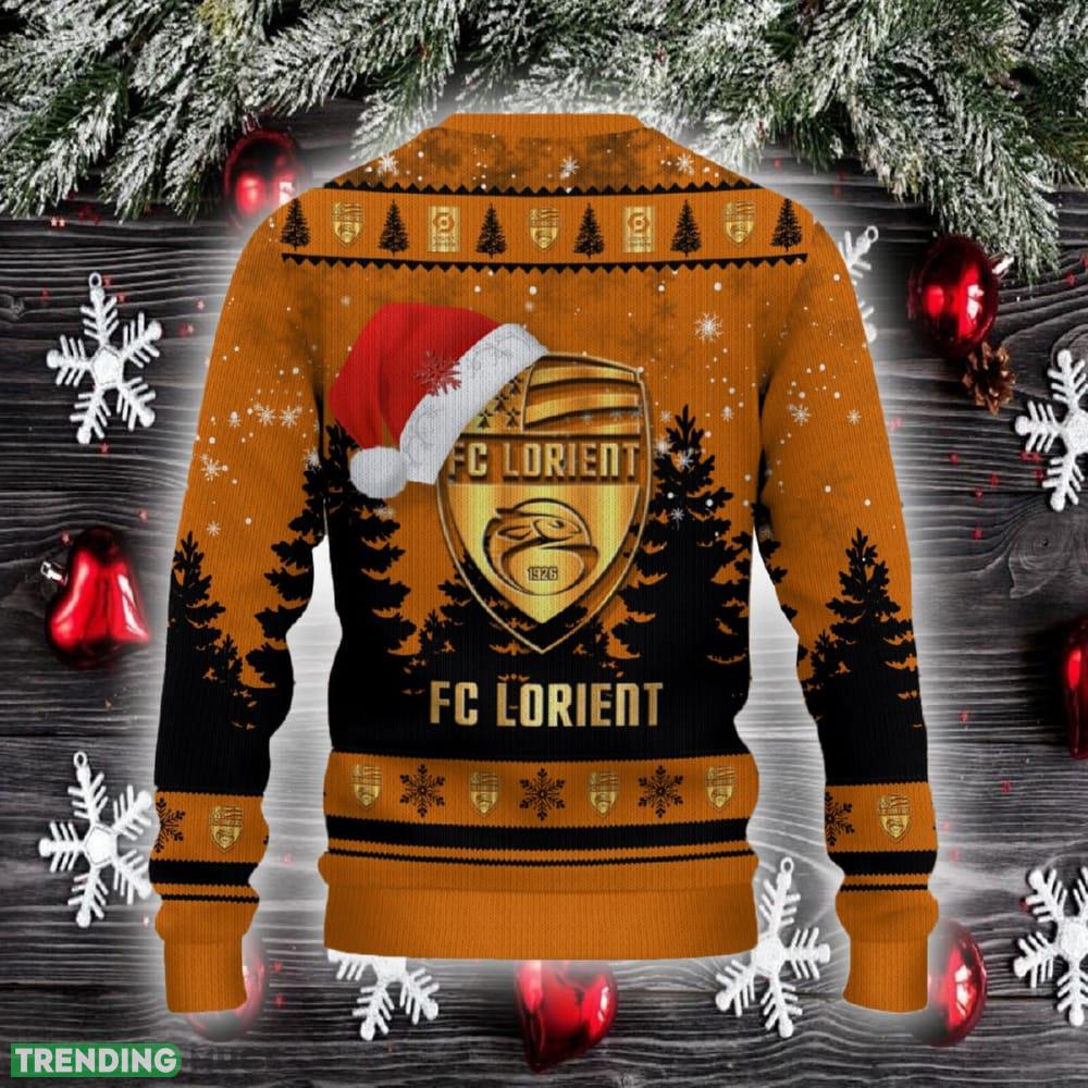 FC Lorient Ugly Christmas Sweater Santa Hat Logo Trending Christmas Gift For Fans 3D Sweater FC Lorient Ugly Christmas Sweater Santa Hat Logo Trending Christmas Gift For Fans 3D Sweater