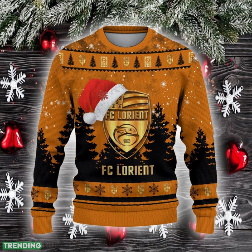 FC Lorient Ugly Christmas Sweater Santa Hat Logo Trending Christmas Gift For Fans - FC Lorient Ugly Christmas Sweater_2 FC Lorient Ugly Christmas Sweater Santa Hat Logo Trending Christmas Gift For Fans - FC Lorient Ugly Christmas Sweater_2