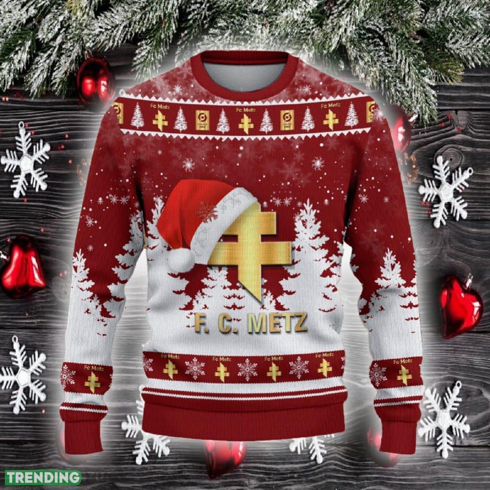 FC Metz Ugly Christmas Sweater Santa Hat Logo Trending Christmas Gift For Fans - FC Metz Ugly Christmas Sweater_2 FC Metz Ugly Christmas Sweater Santa Hat Logo Trending Christmas Gift For Fans - FC Metz Ugly Christmas Sweater_2