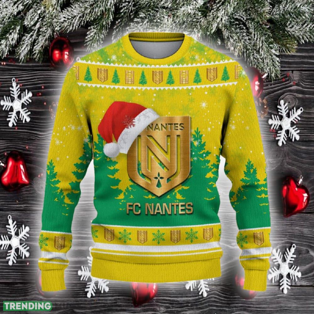 FC Nantes Ugly Christmas Sweater Santa Hat Logo Trending Christmas Gift For Fans - FC Nantes Ugly Christmas Sweater_2 FC Nantes Ugly Christmas Sweater Santa Hat Logo Trending Christmas Gift For Fans - FC Nantes Ugly Christmas Sweater_2