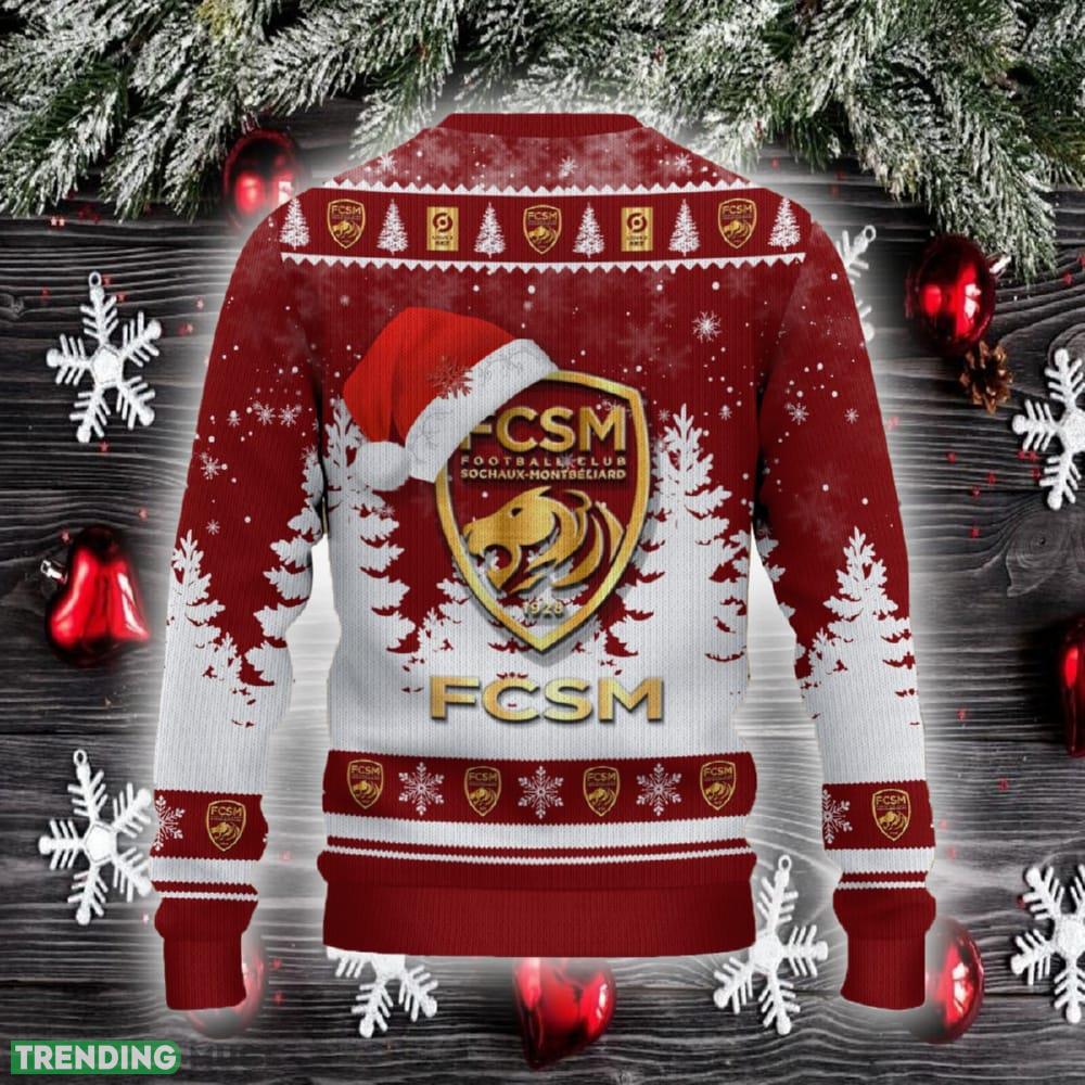 FC Sochaux Montbeliard Ugly Christmas Sweater Santa Hat Logo Trending Christmas Gift For Fans 3D Sweater FC Sochaux Montbeliard Ugly Christmas Sweater Santa Hat Logo Trending Christmas Gift For Fans 3D Sweater