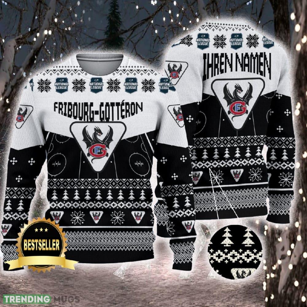 Fribourg-Gotteron Ugly Christmas Sweater Logo Custom Name Gift Fans - Fribourg-Gotteron Ugly Christmas Sweater Logo Custom Name Gift Fans