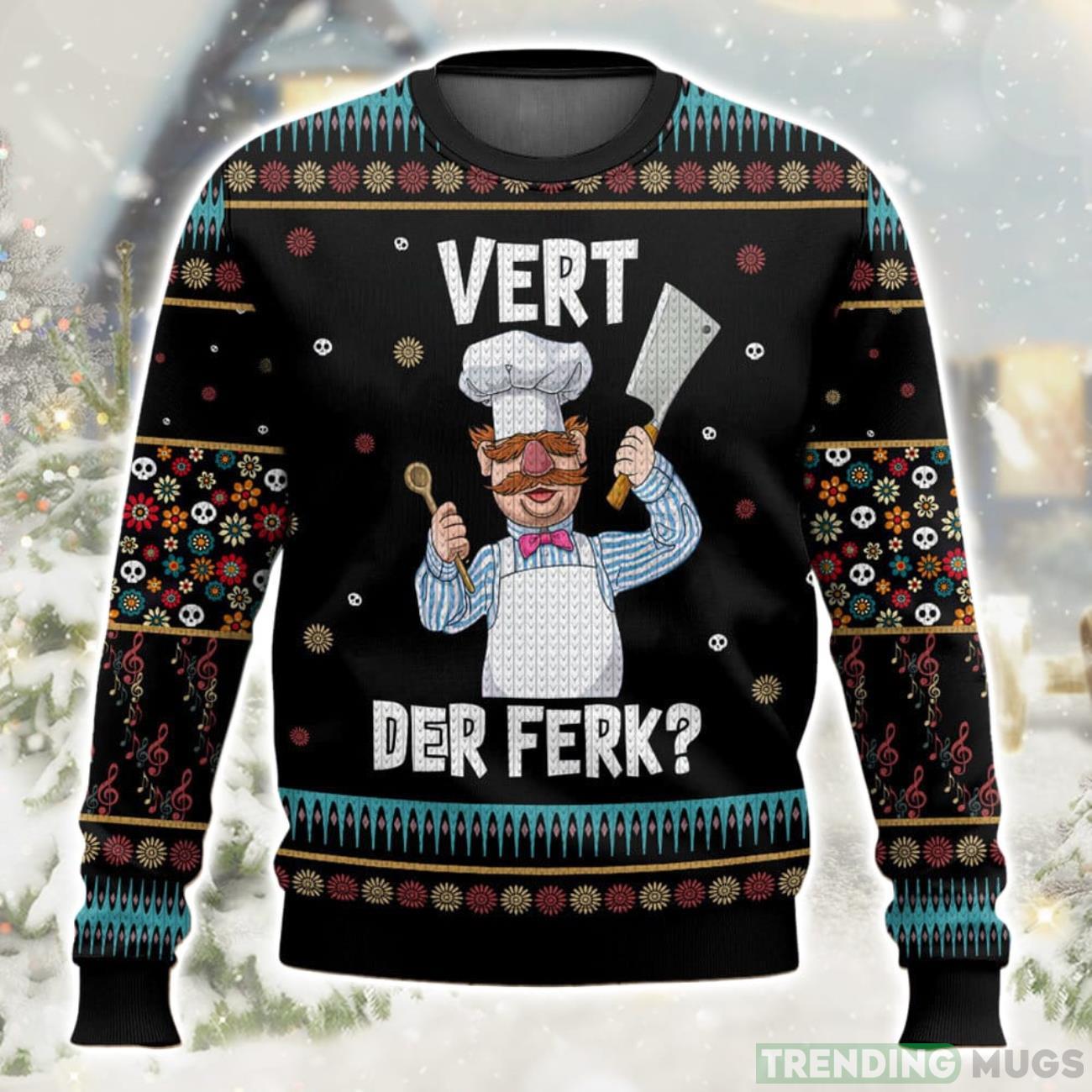 Funny Swedish Chef Vert Der Ferk Ugly Christmas Sweater Special Gift For Xmas Product Photo 1 Funny Swedish Chef Vert Der Ferk Ugly Christmas Sweater Special Gift For Xmas Product Photo 1