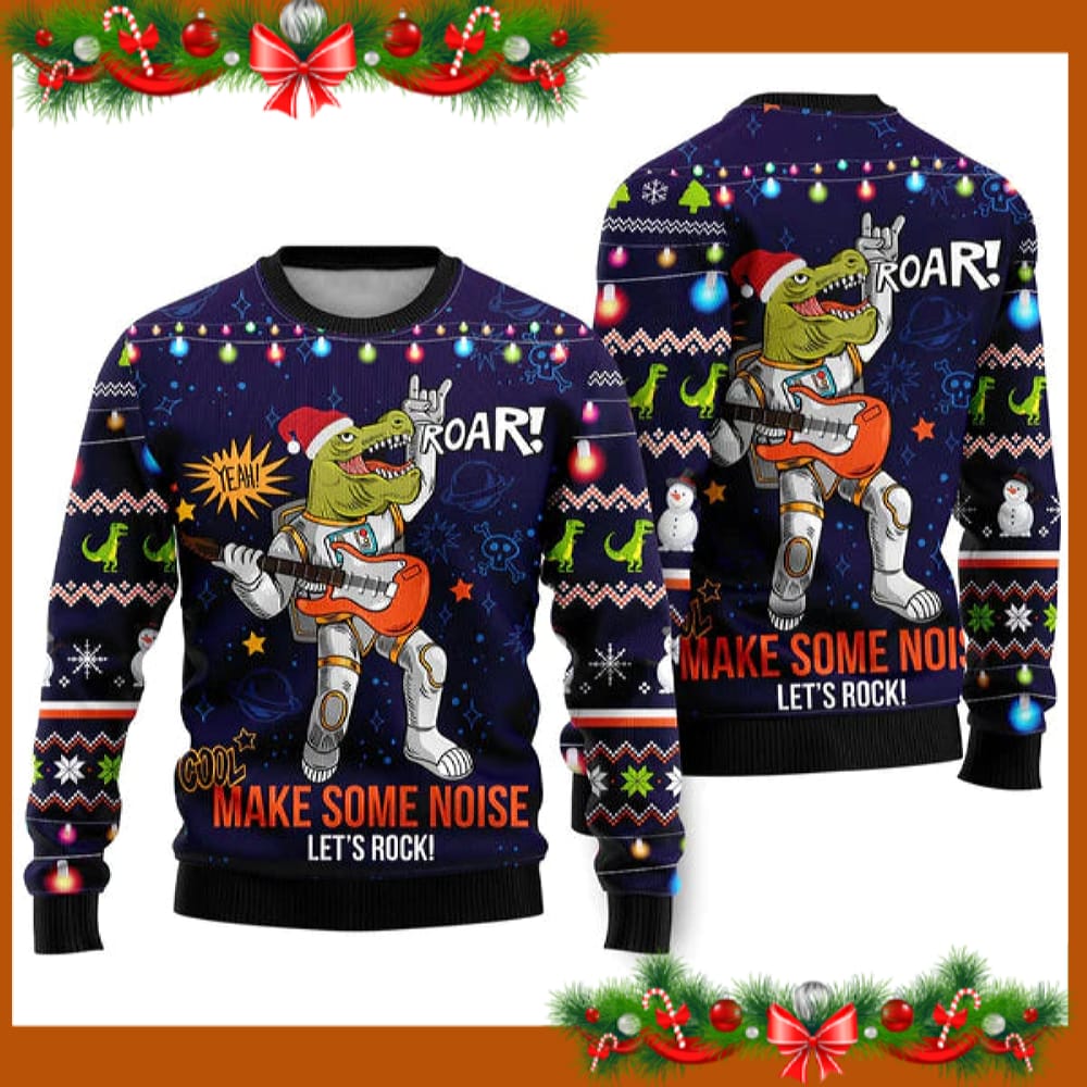 Funny T rex Play Rock Music Between Stars Planets Galaxies Ugly Christmas Sweater Funny Gift For Men And Women Family Holidays 3D Sweater Funny T rex Play Rock Music Between Stars Planets Galaxies Ugly Christmas Sweater Funny Gift For Men And Women Family Holidays 3D Sweater