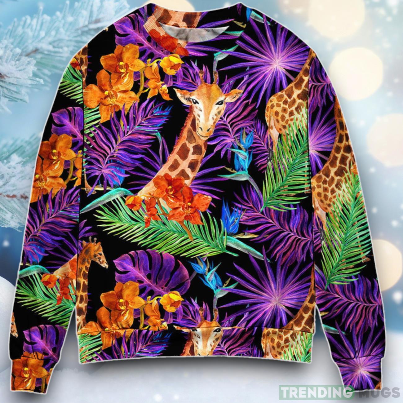 Giraffe Tropical Leaf Colorful Ugly Christmas Sweater For Men & Women Product Photo 1