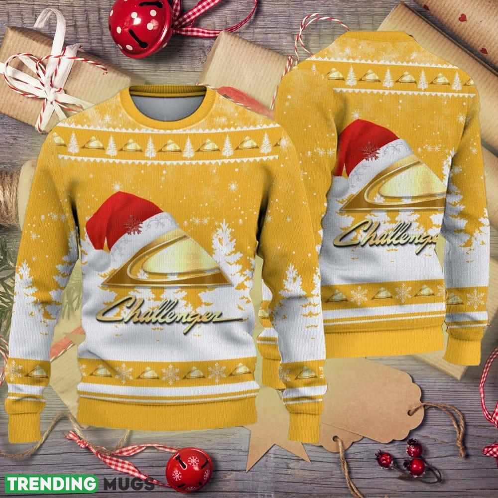 Golden Challenger Logo Santa Hat Car Truck And Motorcycle Ugly Christmas Sweater - Golden Challenger Logo Santa Hat Car Truck And Motorcycle Ugly Christmas Sweater