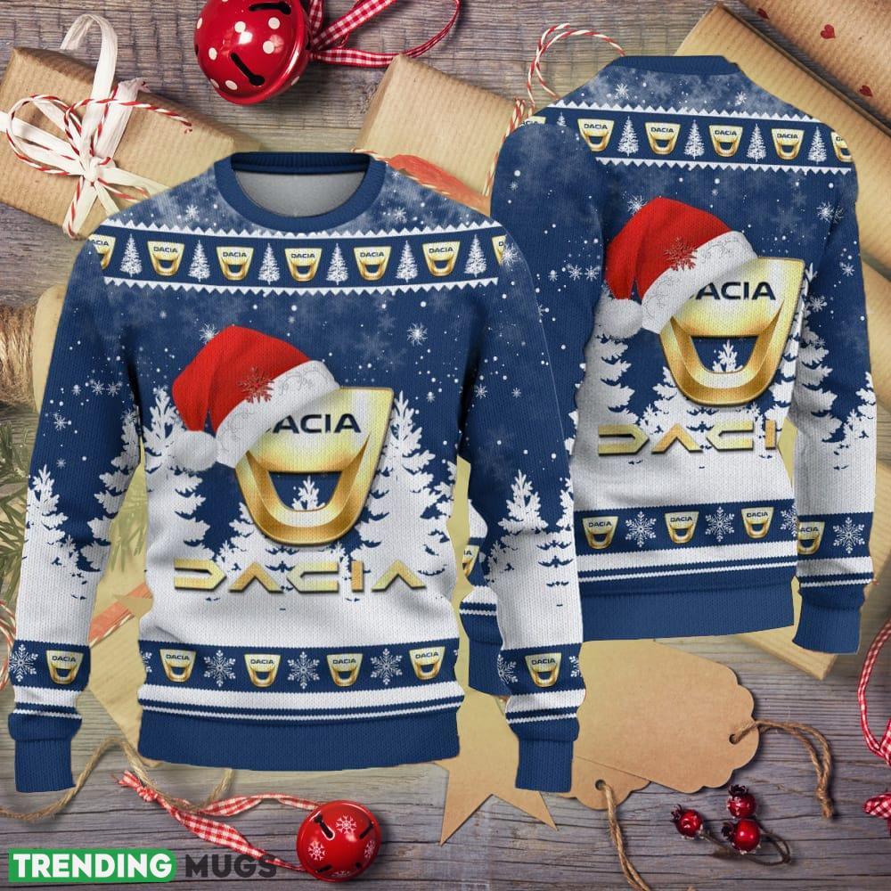 Golden Dacia Logo Santa Hat Car Truck And Motorcycle Ugly Xmas Sweater - Golden Dacia Logo Santa Hat Car Truck And Motorcycle Ugly Xmas Sweater