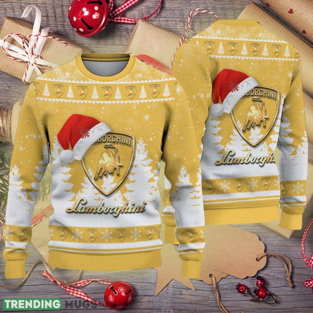 Golden Lamborghini Logo Santa Hat Car Truck And Motorcycle Knitted Christmas Sweater - Golden Lamborghini Logo Santa Hat Car Truck And Motorcycle Knitted Christmas Sweater Golden Lamborghini Logo Santa Hat Car Truck And Motorcycle Knitted Christmas Sweater - Golden Lamborghini Logo Santa Hat Car Truck And Motorcycle Knitted Christmas Sweater