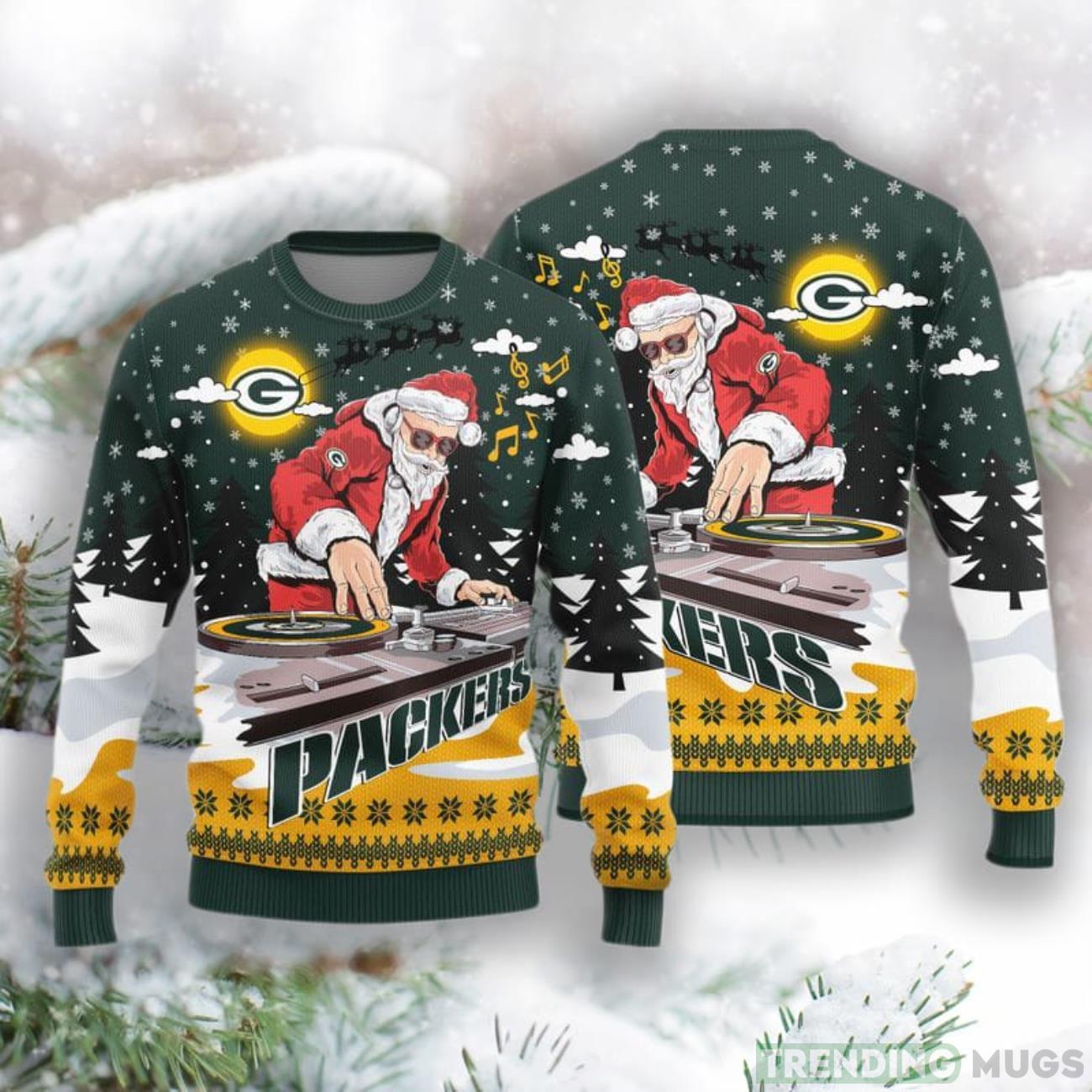 Green Bay Packers Christmas Funny DJ Santa New Style Knitted Sweater Product Photo 1
