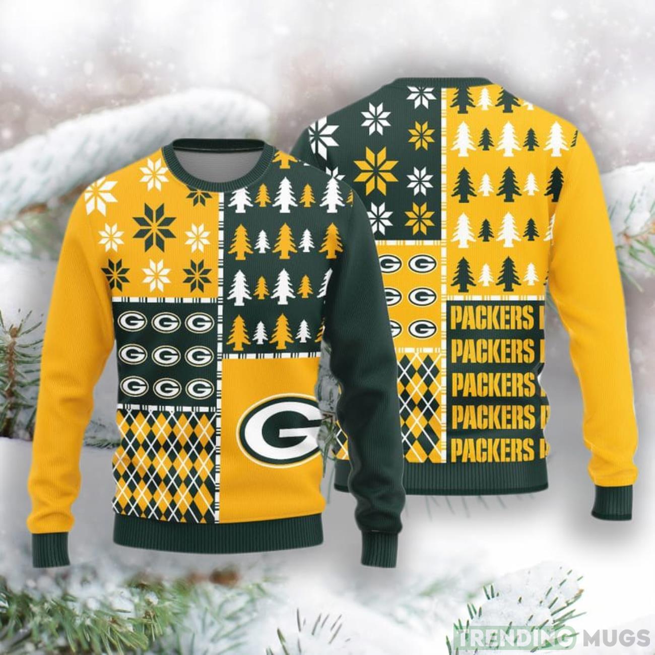 Green Bay Packers Christmas Pine Trees Pattern New Style Knitted Sweater Product Photo 1
