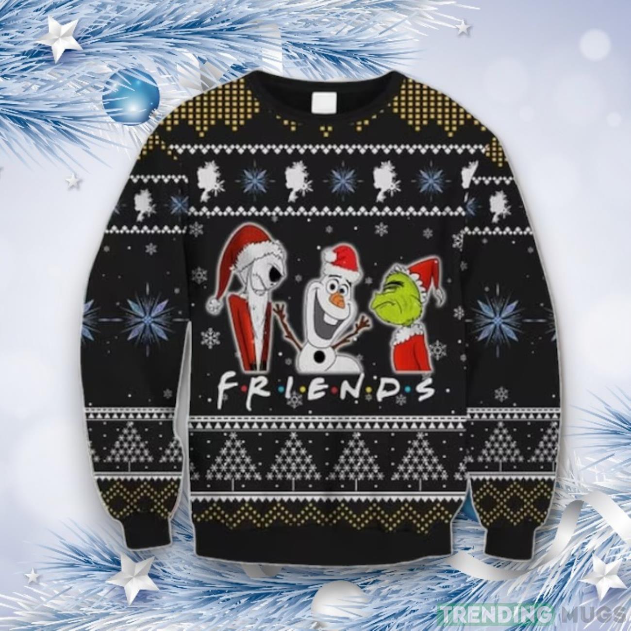 Grinch Jack Skelington And Snowman Christmas 3D Ugly Christmas Sweater Product Photo 1 Grinch Jack Skelington And Snowman Christmas 3D Ugly Christmas Sweater Product Photo 1