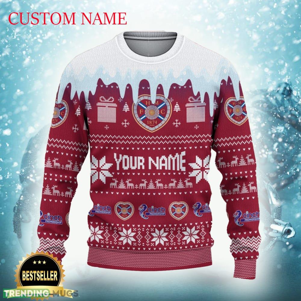Heart of Midlothian FC Logo Ugly Christmas Sweater New Gift For Men And Women Custom Name - Heart of Midlothian FC Ugly Christmas Sweater Photo 2 Heart of Midlothian FC Logo Ugly Christmas Sweater New Gift For Men And Women Custom Name - Heart of Midlothian FC Ugly Christmas Sweater Photo 2