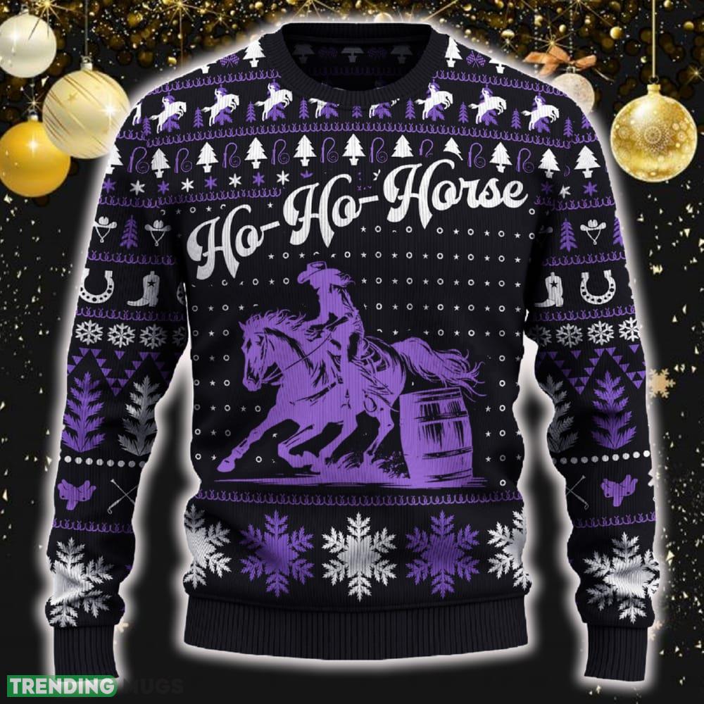 Ho-Ho-Horse Barrel Racing Cowgirl Funny Knitted Christmas New Gift For Men And Women - Ho-Ho-Horse Barrel Racing Cowgirl Ugly Christmas Sweater_ 1