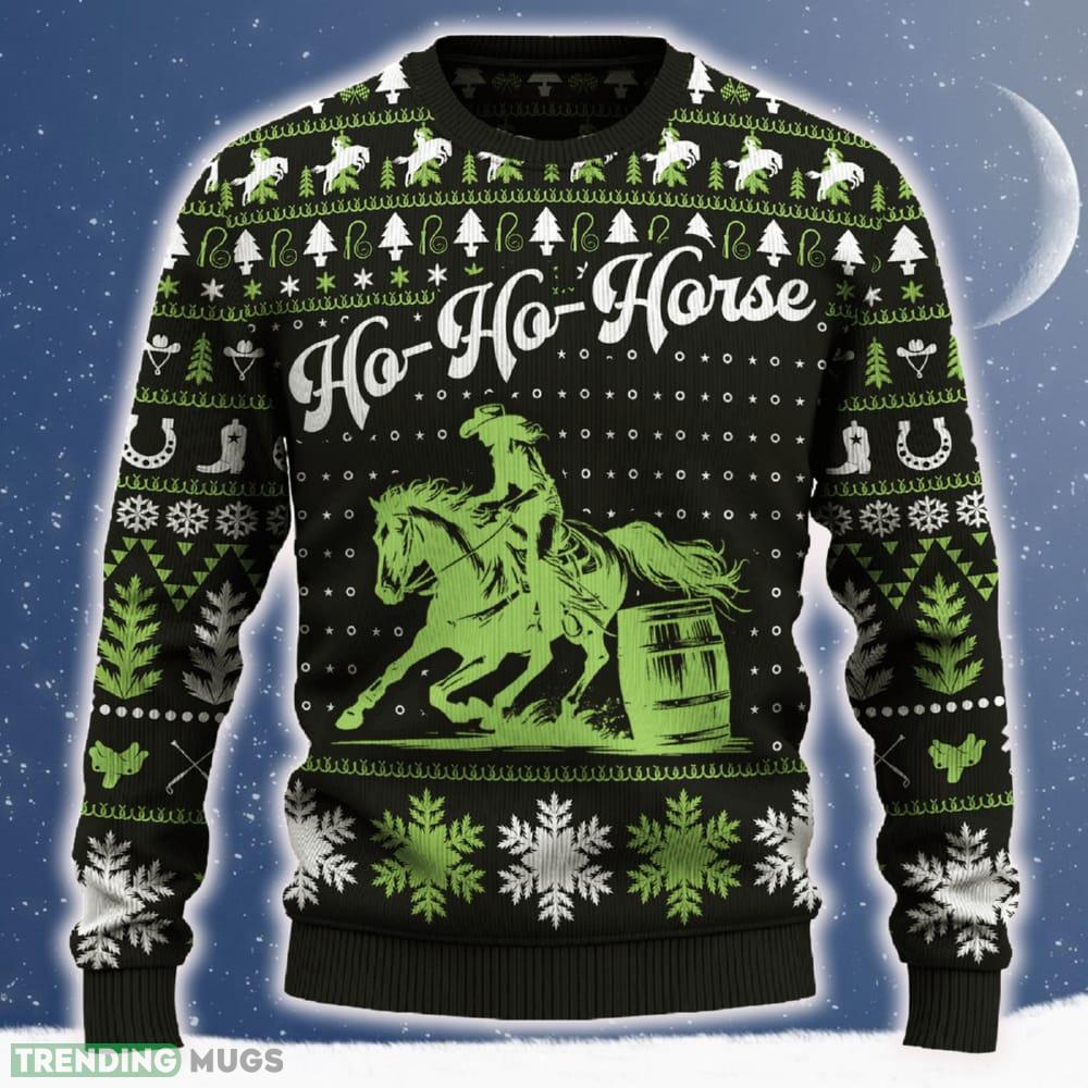 Ho Ho Horse Barrel Racing Cowgirl Sweater Warmth Gift Fans For Men And Women Holidays Christmas - Ho-Ho-Horse Barrel Racing Cowgirl Ugly Christmas Sweater_ 1