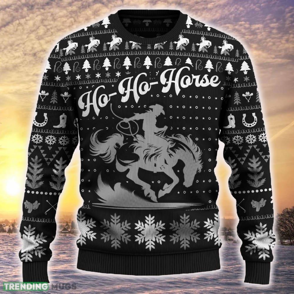 Ho Ho Horse Saddle Bronc Riding Christmas Tree 3D Sweater Ideas Gift For Men And Women - Ho-Ho-Horse Saddle Bronc Riding Sweater_1 Ho Ho Horse Saddle Bronc Riding Christmas Tree 3D Sweater Ideas Gift For Men And Women - Ho-Ho-Horse Saddle Bronc Riding Sweater_1