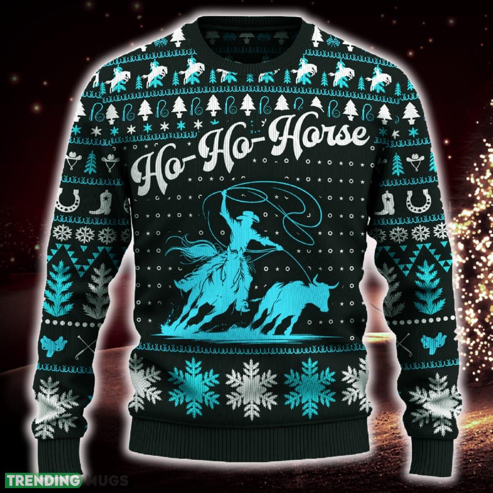 Ho-Ho-Horse Steer Roping Snowflakes Ugly Christmas Sweater Trending Gift For Men And Women - Ho-Ho-Horse Steer Roping Sweater_1