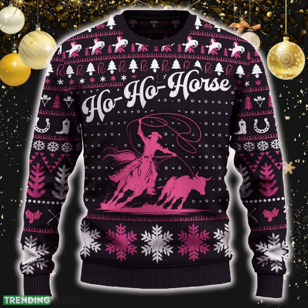 Ho-Ho-Horse Steer Roping Ugly Christmas Sweater New Pattern Tree Holidays Gift Fans - Ho-Ho-Horse Steer Roping Sweater_1 Ho-Ho-Horse Steer Roping Ugly Christmas Sweater New Pattern Tree Holidays Gift Fans - Ho-Ho-Horse Steer Roping Sweater_1