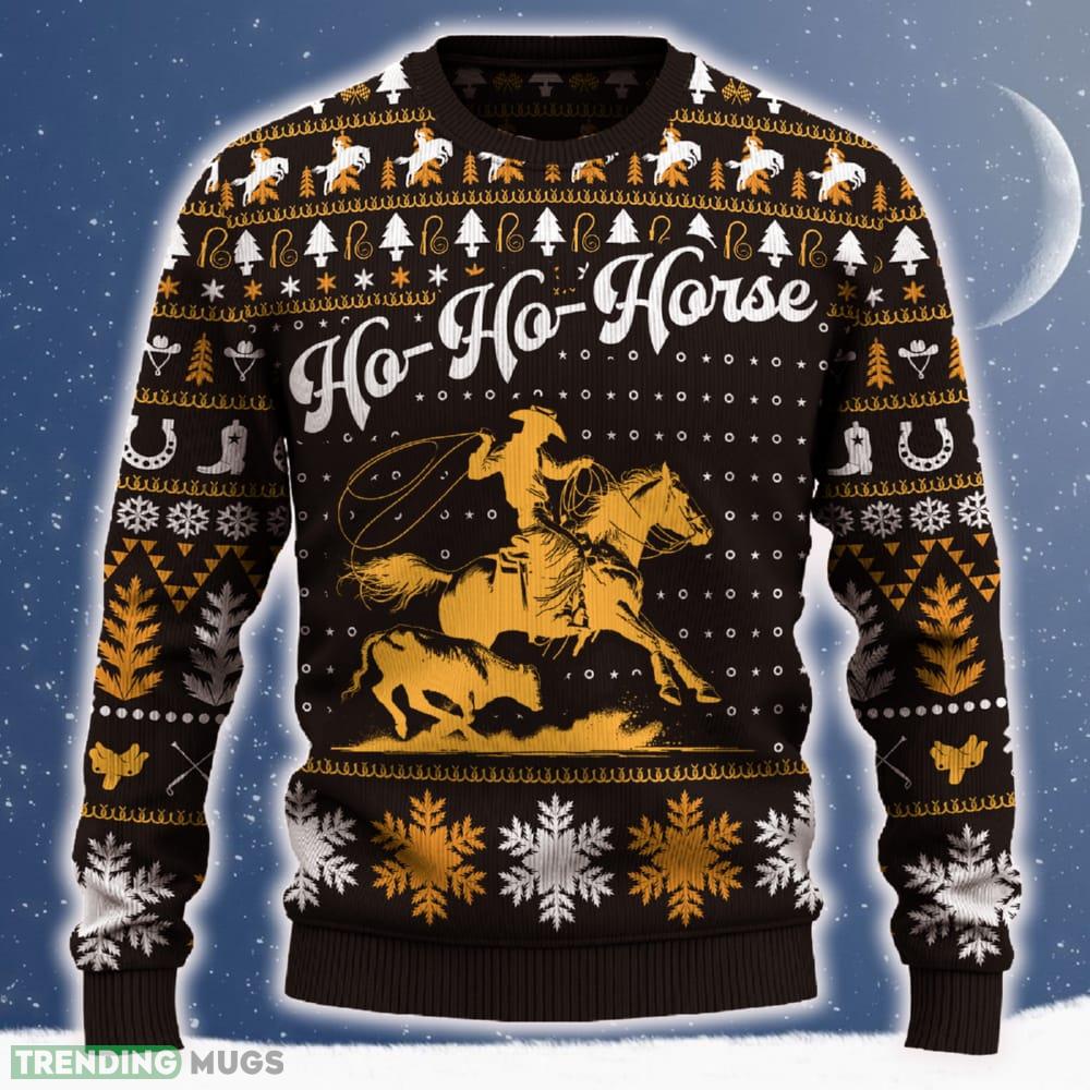 Ho Ho Horse Team Roping Single Ugly Christmas Sweater 2023 Trending Hot Pattern For Fans Gift - Ho-Ho-Horse Team Roping Single Sweater_1