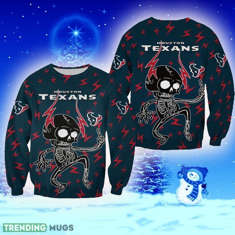 Houston Texans Electric Shock Cute Skeleton Unwrap Ugly Sweater For Men And Women Gift Fans Christmas - Houston Texans Electric Shock Cute Skeleton Unwrap Ugly Sweater For Men And Women Gift Fans Christmas