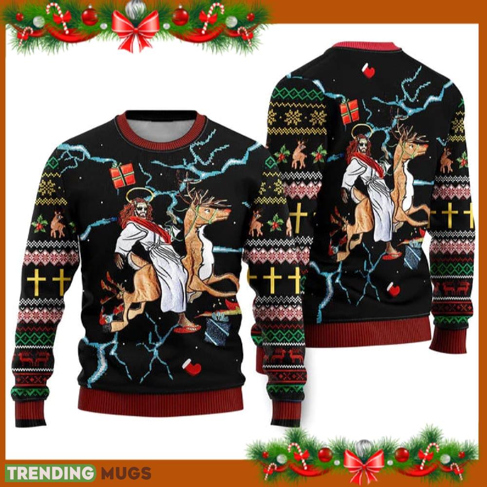 Jesus Riding Reindeer Black Ugly Christmas Sweater Funny Gift For Men And Women Family Holidays - Jesus Riding Reindeer Black Ugly Christmas Sweater Funny Gift For Men And Women Family Holidays Jesus Riding Reindeer Black Ugly Christmas Sweater Funny Gift For Men And Women Family Holidays - Jesus Riding Reindeer Black Ugly Christmas Sweater Funny Gift For Men And Women Family Holidays