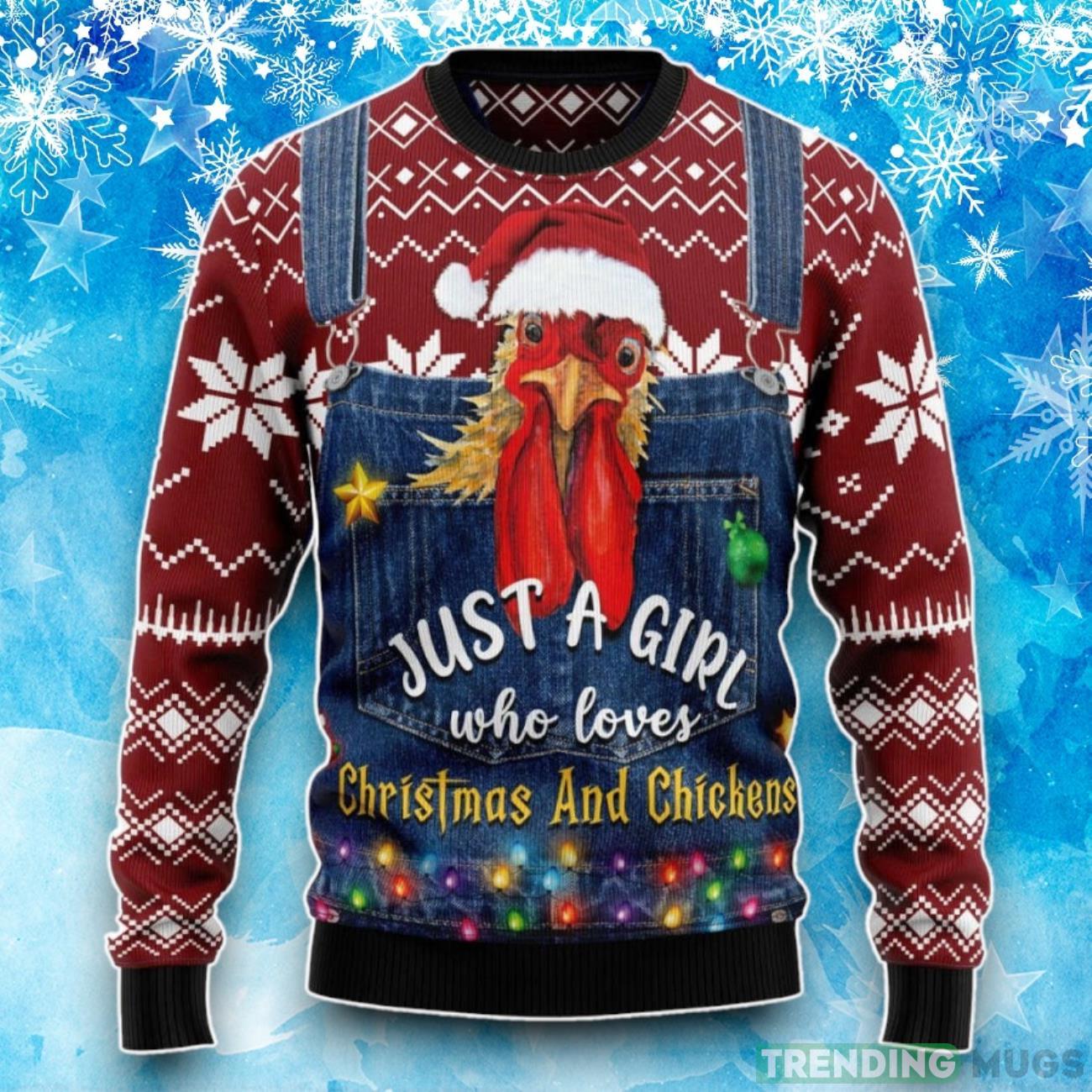 Just A Girl Who Loves Chickens Ugly Knitted Christmas Sweatshirt, Xmas Sweater Product Photo 1 Just A Girl Who Loves Chickens Ugly Knitted Christmas Sweatshirt, Xmas Sweater Product Photo 1