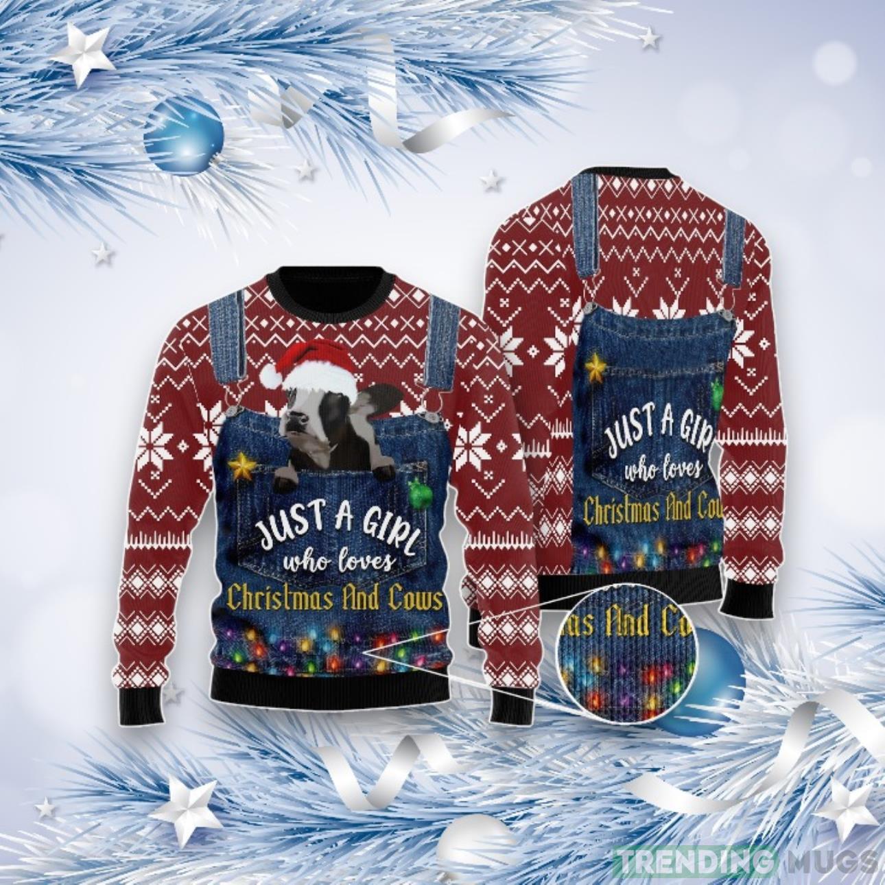 Just A Girl Who Loves Christmas And Cows Ugly Christmas Sweater For Men & Women Product Photo 1 Just A Girl Who Loves Christmas And Cows Ugly Christmas Sweater For Men & Women Product Photo 1