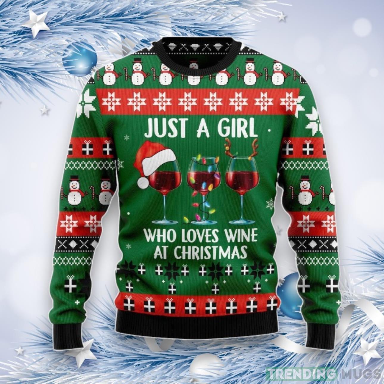 Just A Girl With Wine Ugly Christmas Sweater For Men & Women Product Photo 1 Just A Girl With Wine Ugly Christmas Sweater For Men & Women Product Photo 1