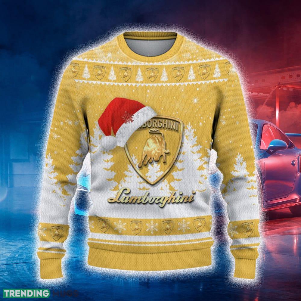 Lamborghini Ugly Christmas Sweater Tree Santa Hat Car For Fans Gift Familys Holidays - Lamborghini Ugly Christmas Sweater_2