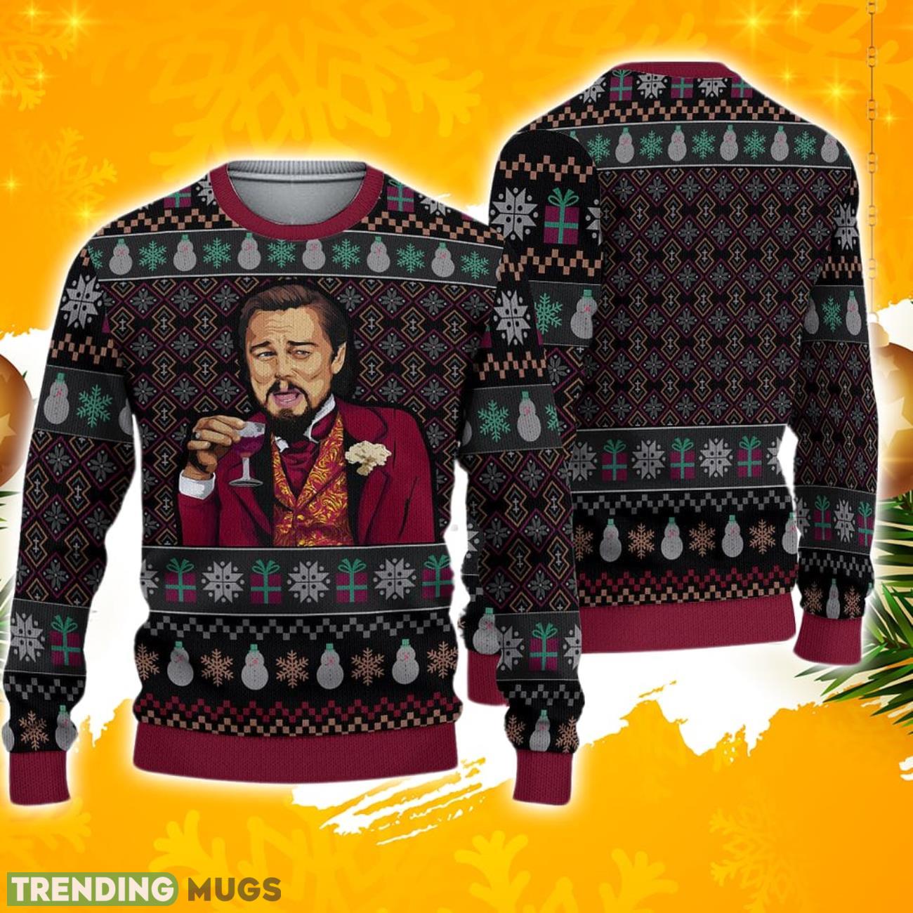 Laughing Leo Dicaprio Meme 3D Christmas Ugly Sweater Product Photo 1 Laughing Leo Dicaprio Meme 3D Christmas Ugly Sweater Product Photo 1