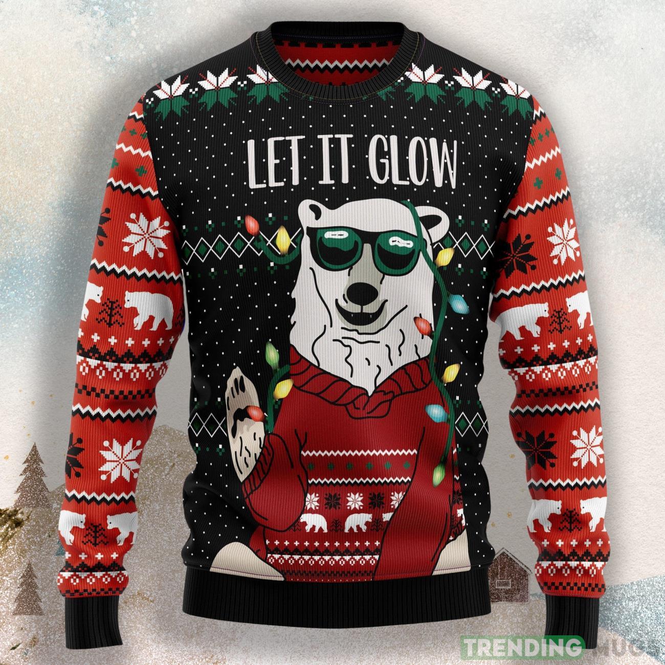 Let‘S Glow Polar Bear Ugly Christmas Sweater For Men & Women Product Photo 1