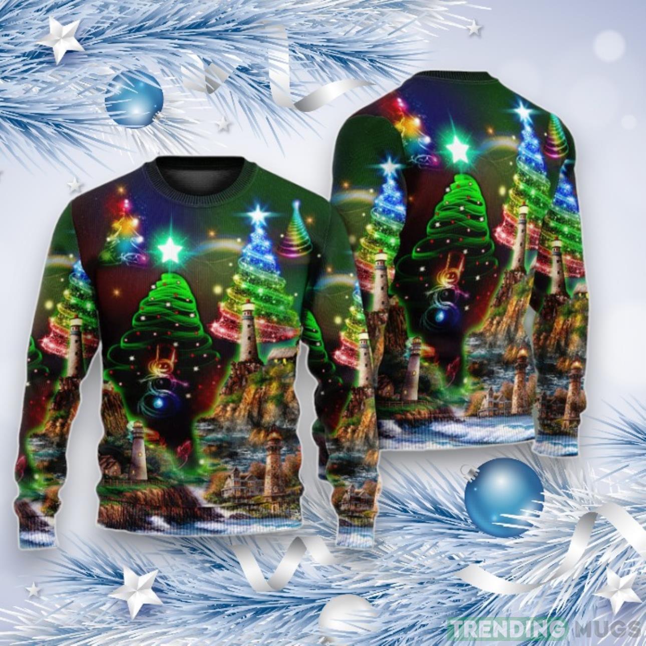 Lighthouse And Merry Christmas Happy Ugly Christmas Sweater For Men & Women Product Photo 1 Lighthouse And Merry Christmas Happy Ugly Christmas Sweater For Men & Women Product Photo 1