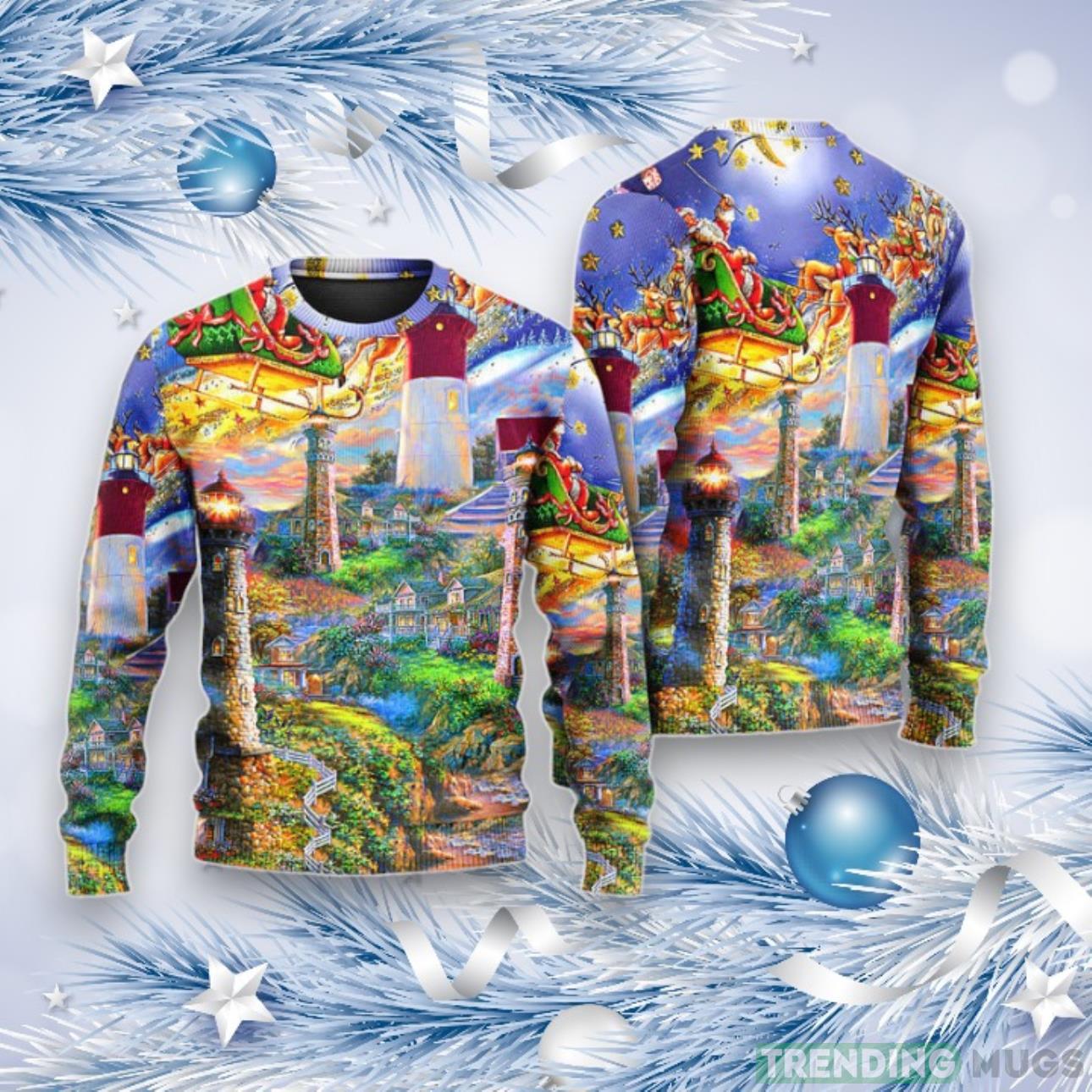 Lighthouse Christmas Santa Home The Light Is Ugly Christmas Sweater For Men & Women Product Photo 1 Lighthouse Christmas Santa Home The Light Is Ugly Christmas Sweater For Men & Women Product Photo 1