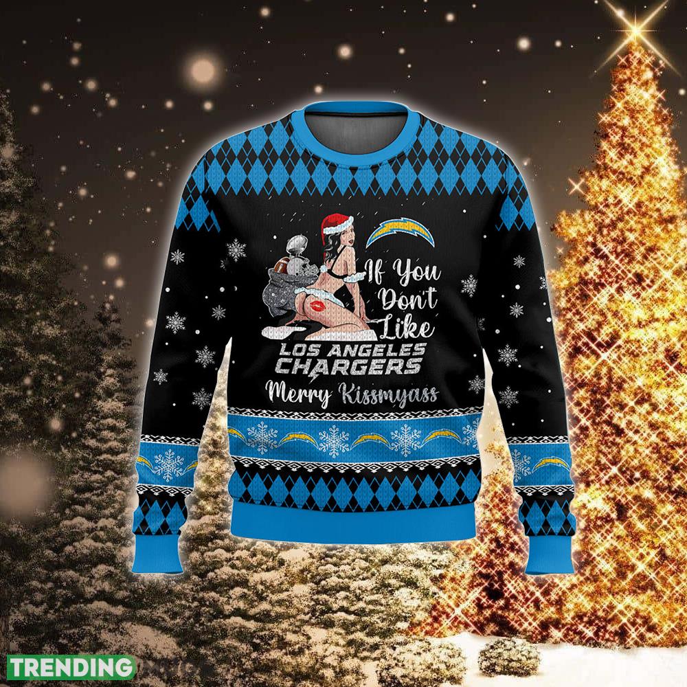 Los Angeles Chargers Kissmyass Snowflake Knitted Christmas Sweater Gift For Holidays 3D Sweater Los Angeles Chargers Kissmyass Snowflake Knitted Christmas Sweater Gift For Holidays 3D Sweater