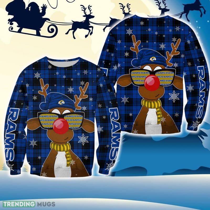 Los Angeles Rams Christmas Reindeer Sunglasses Fireplace All Over Print 3D Sweater For Fans Gift Christmas - Los Angeles Rams Christmas Reindeer Sunglasses Fireplace All Over Print 3D Sweater For Fans Gift Christmas