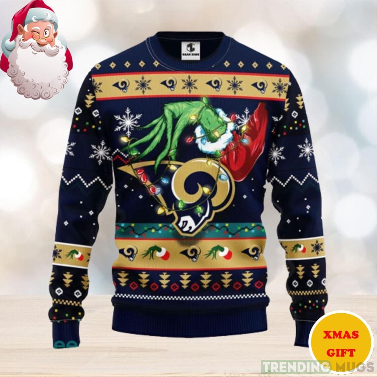 Los Angeles Rams Grinch Hand Funny Christmas AOP Sweater Product Photo 1 Los Angeles Rams Grinch Hand Funny Christmas AOP Sweater Product Photo 1