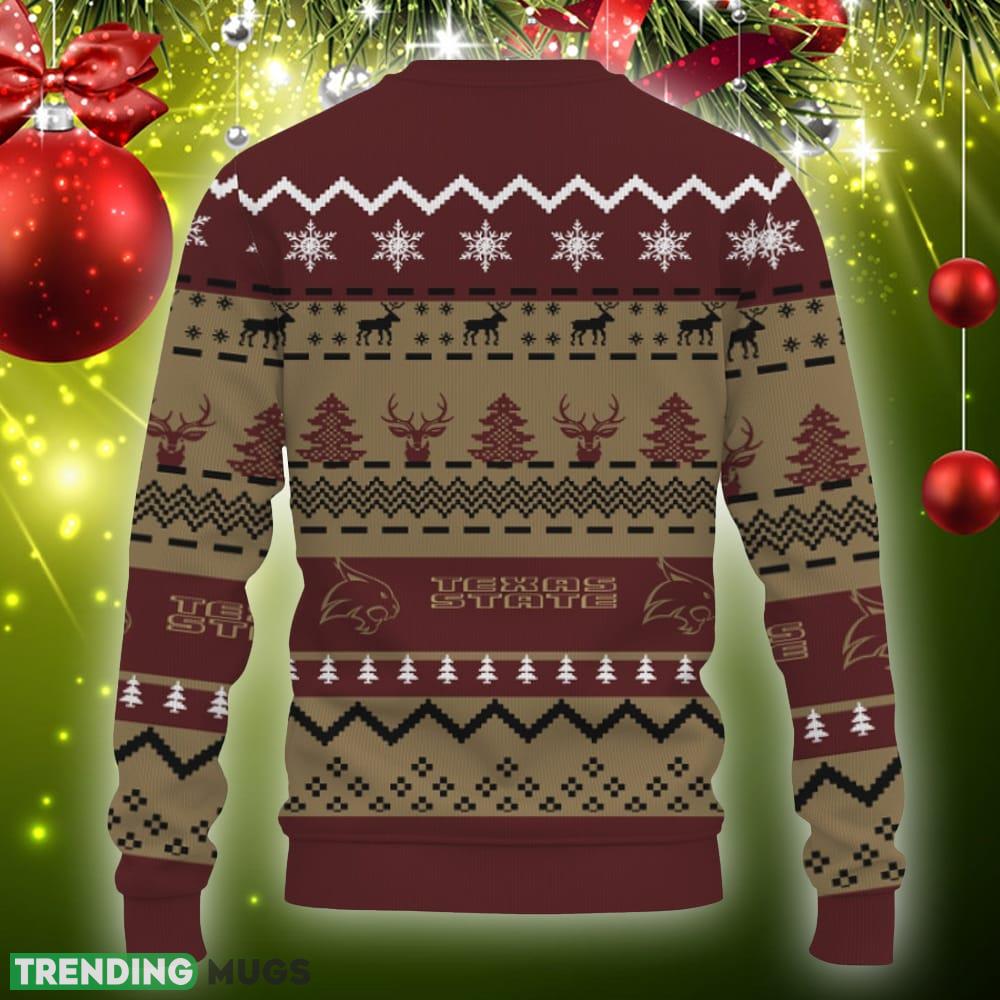Merry Christmas Snow Pattern Funny Cute Texas State Bobcats Gifts Knitted Xmas Sweater Gift Holidays 3D Sweater Merry Christmas Snow Pattern Funny Cute Texas State Bobcats Gifts Knitted Xmas Sweater Gift Holidays 3D Sweater
