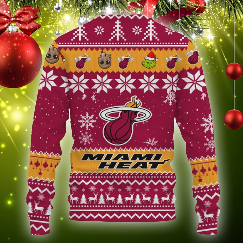 Miami Heat Baby Groot And Grinch Best Friends Football American Knitted Christmas 3D Sweater Gift Holidays 3D Sweater Miami Heat Baby Groot And Grinch Best Friends Football American Knitted Christmas 3D Sweater Gift Holidays 3D Sweater