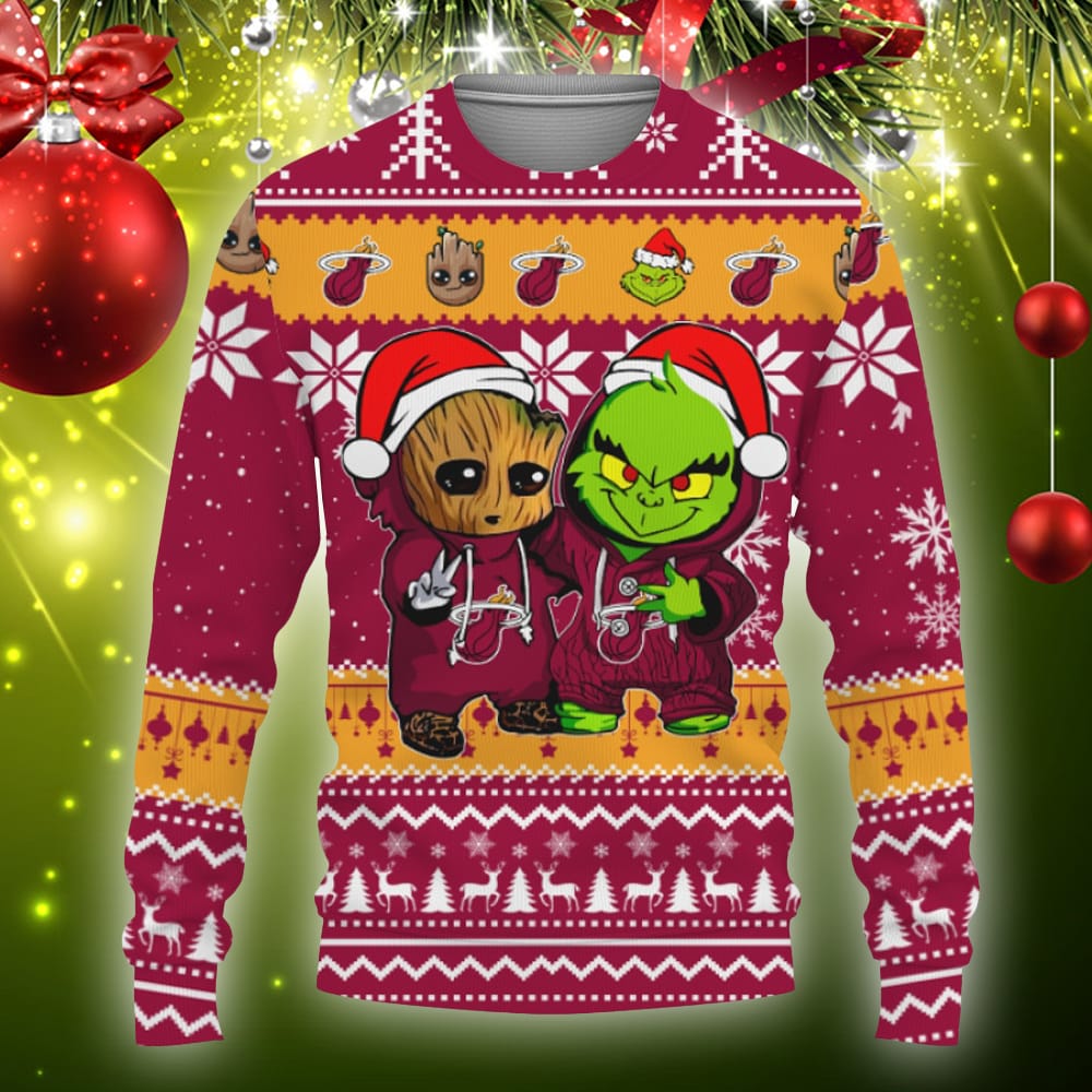 Miami Heat Baby Groot And Grinch Best Friends Football American Knitted Christmas 3D Sweater Gift Holidays - 011123-102033 Miami Heat Baby Groot And Grinch Best Friends Football American Knitted Christmas 3D Sweater Gift Holidays - 011123-102033