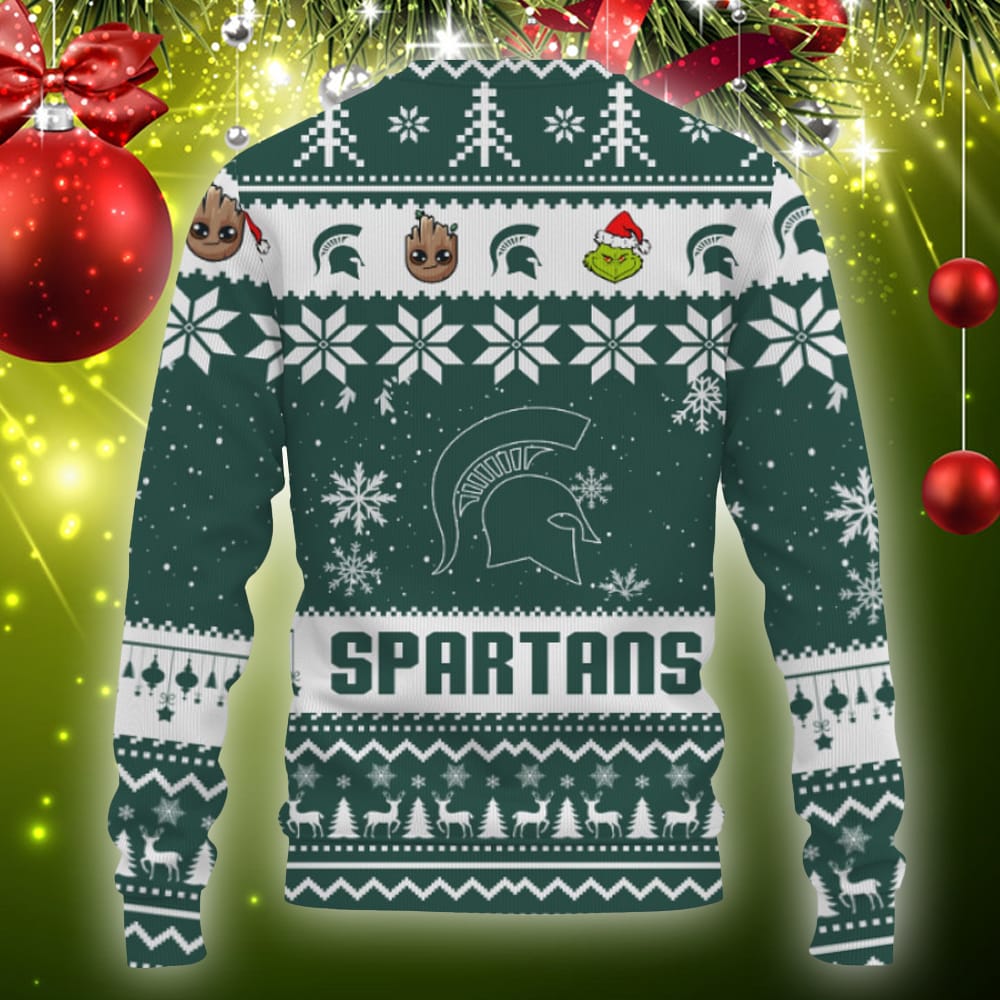 Michigan State Spartans Baby Groot And Grinch Best Friends Football American Knitted Xmas Sweater 3D Sweater Michigan State Spartans Baby Groot And Grinch Best Friends Football American Knitted Xmas Sweater 3D Sweater