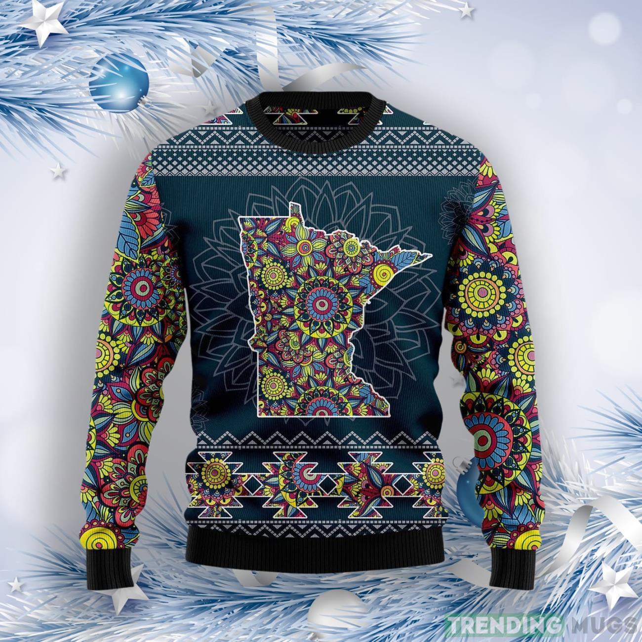 Minnesota Blue Mandala Ugly Christmas Sweater Product Photo 1 Minnesota Blue Mandala Ugly Christmas Sweater Product Photo 1